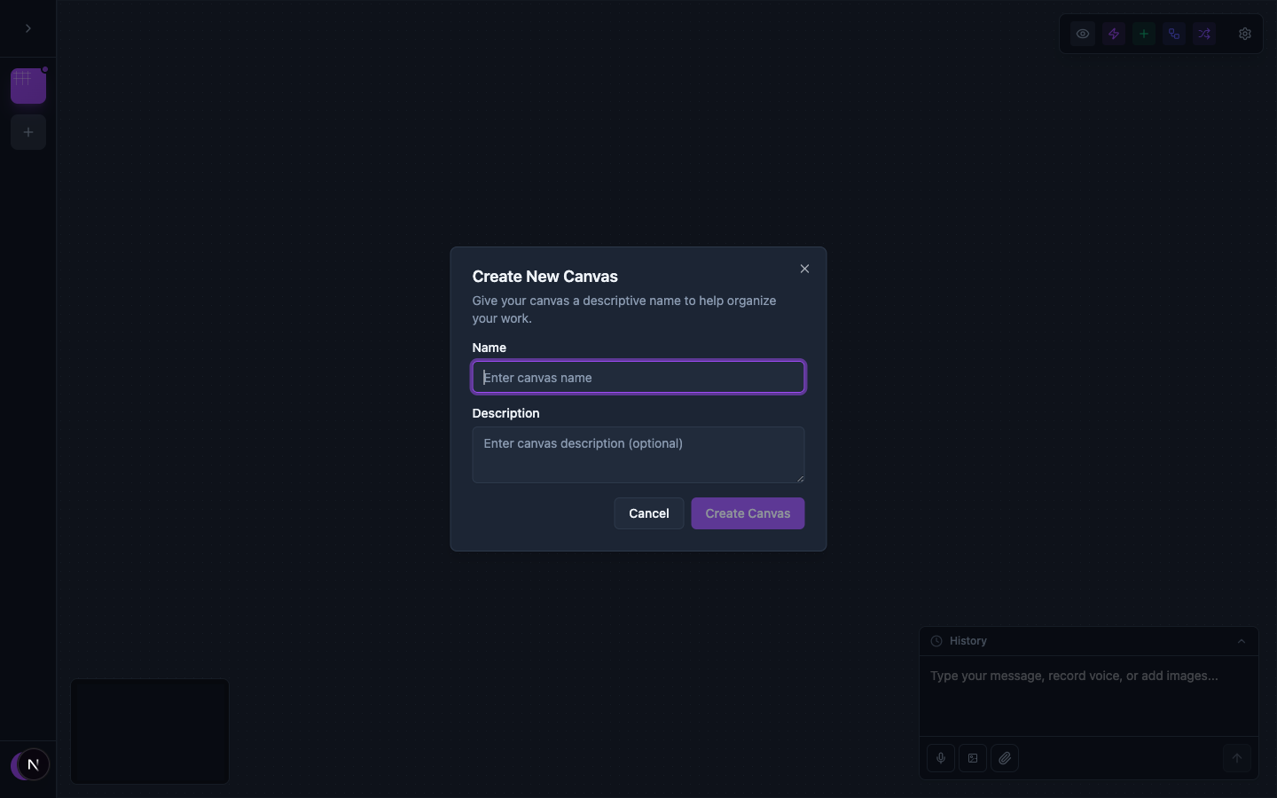 Create New Canvas dialog