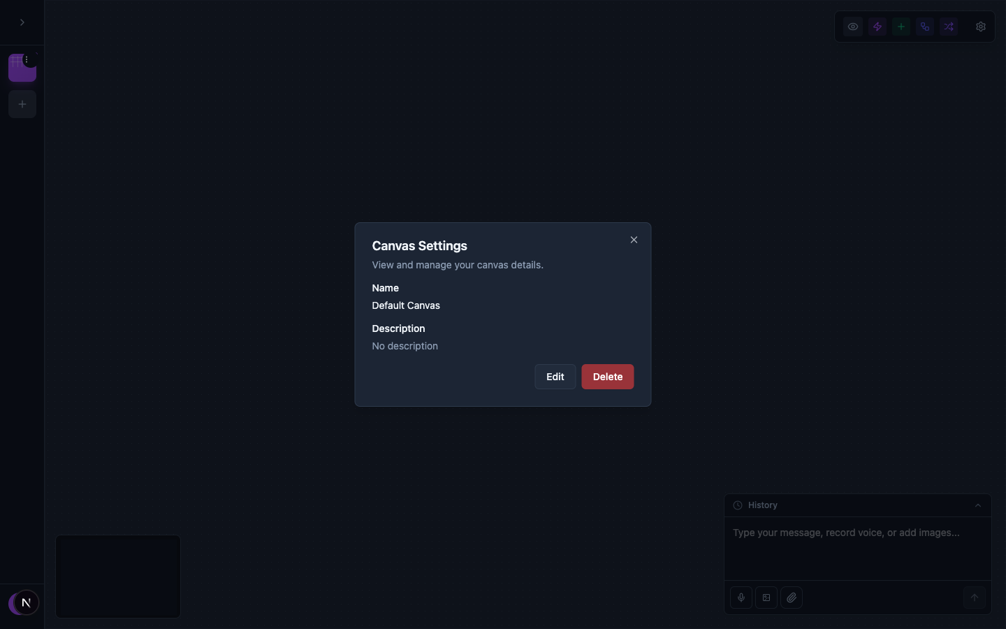 Canvas Settings modal