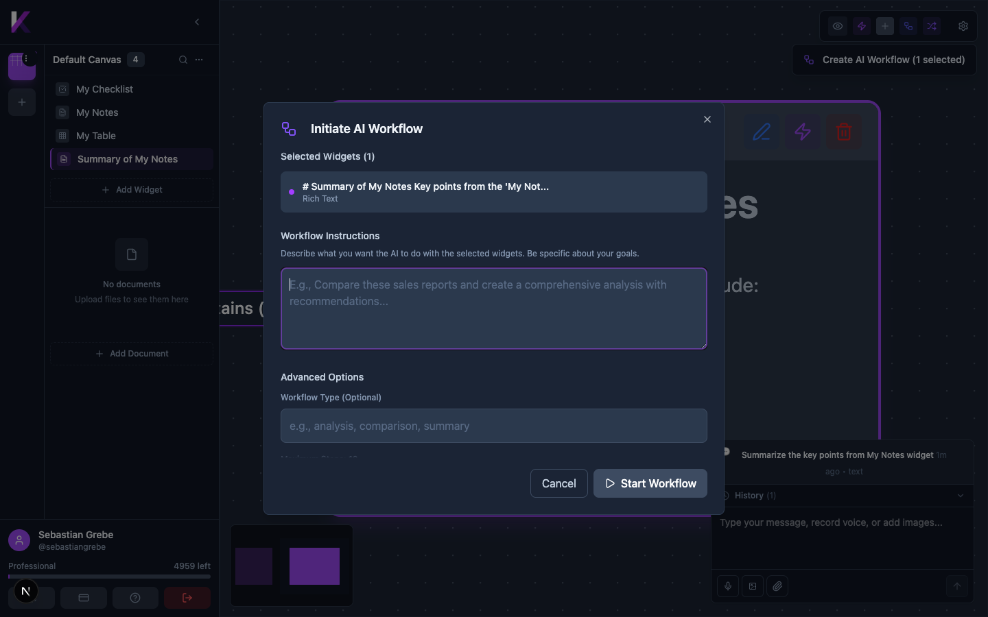Initiate AI Workflow modal