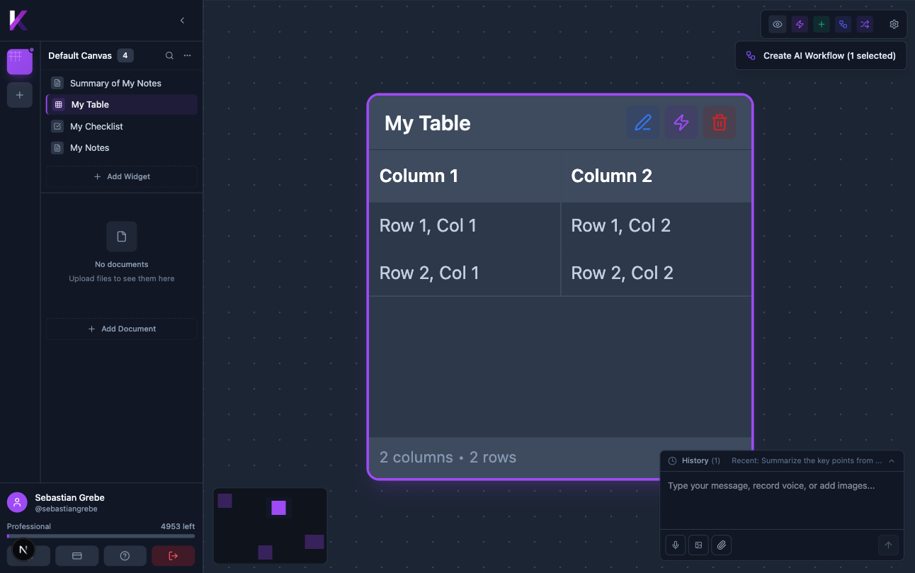 AI chat panel with message typed